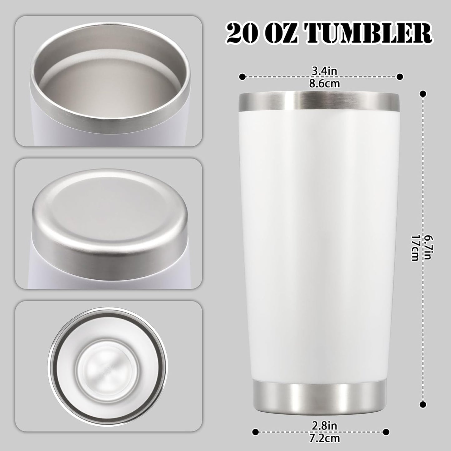 20 oz Tumbler with lid Double Wall Vacuum Insulated Tumblers Stainless Steel Coffee Mug Travel Coffee Tumbler Powder Coated Tumbler Cup Keep Hot&Cold - (White 6 Pack)