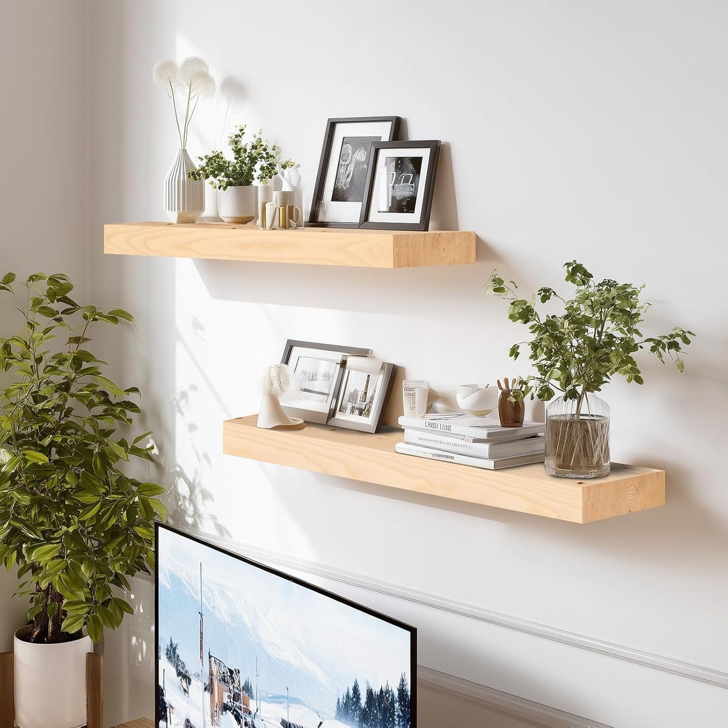 24x8x1.6 inch Floating Shelves Set of 2 – Solid Wood Rustic Wood Wall Mounted Shelf for Kitchen, Bathroom, Living Room