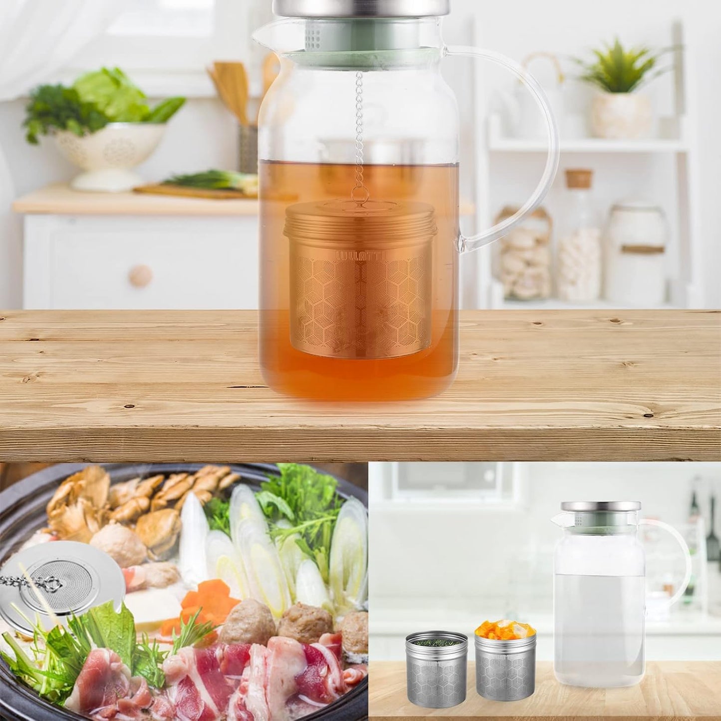 Extra Large Tea Ball Infuser for Pitcher(2 Pack), 18/8 Stainless Steel Tea Steeper, Extra Fine Mesh Tea Strainer Perfect for Brewing Herbs, Iced Tea, Coffee, Cooking Soup