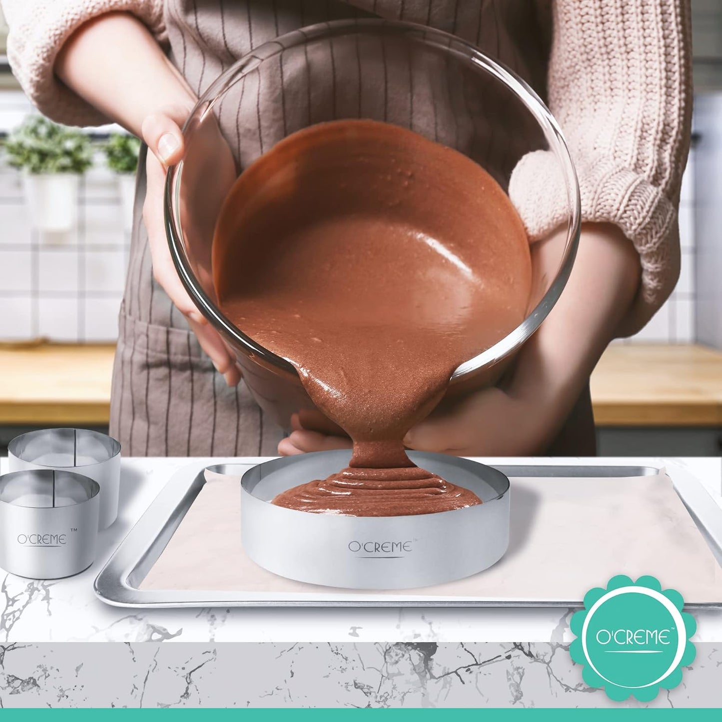 O'CREME Cake Ring Sturdy Stainless Steel Round Mousse Cake Ring Mold for Baking, Dessert Cake Decorating Pastry Rings 6 Inch Diameter x 2 Inch High