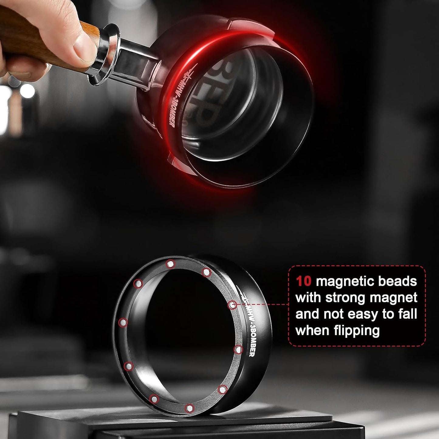MHW-3BOMBER 58mm Espresso Dosing Funnel Magnetic Coffee Dosing Ring Portafilter Funnel Barista Tools Compatible with 58MM Portafilter DR5546B-OS