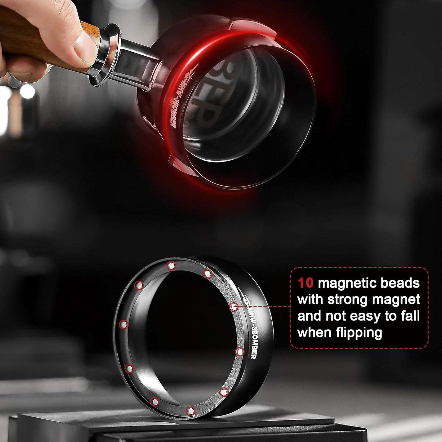 MHW-3BOMBER 53mm Espresso Dosing Funnel & Puck Screen Set, Magnetic Dosing Rring & Reusable Filter kit Compatible with 53mm Bottomless Portafilter, Coffee Dosing Ring with Eppresso Puck DR7014-OS