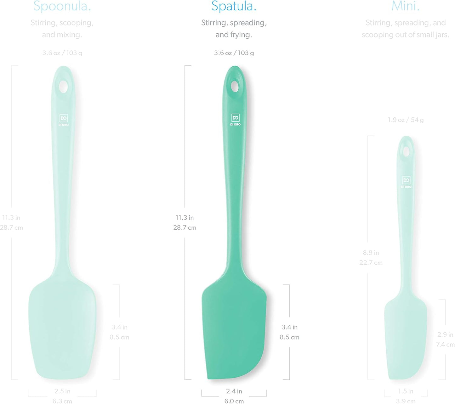 DI ORO Silicone Spatula - 600°F Heat-Resistant Rubber Kitchen Spatula for Baking, Scraping, & Mixing - BPA Free Nonstick Cookware Safe Flexible Utensil for Cooking - Seamless & Dishwasher Safe (Mint)