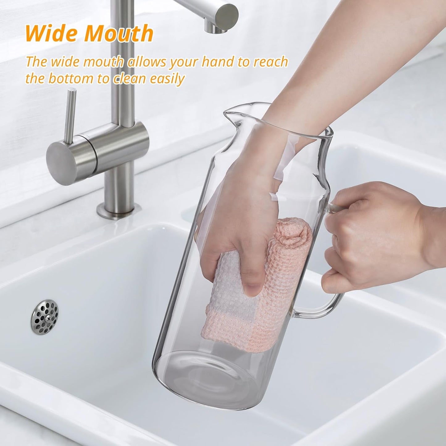 2 Liter 68 oz Glass Pitcher with Lid and Spout, Glass Water Pitcher for Fridge, Glass Carafe for Hot/Cold Water, Large Jug for Iced Tea, Coffee, Juice and Homemade Beverage