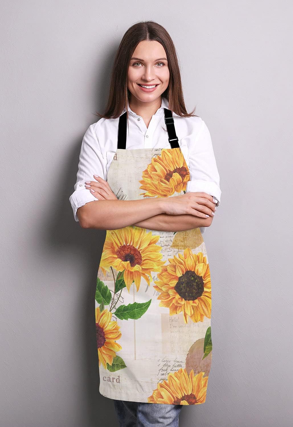 Watercolor Sunflowers Adjustable Bib Apron,Vintage Style Floral Print Cooking Kitchen Apron for Men Women