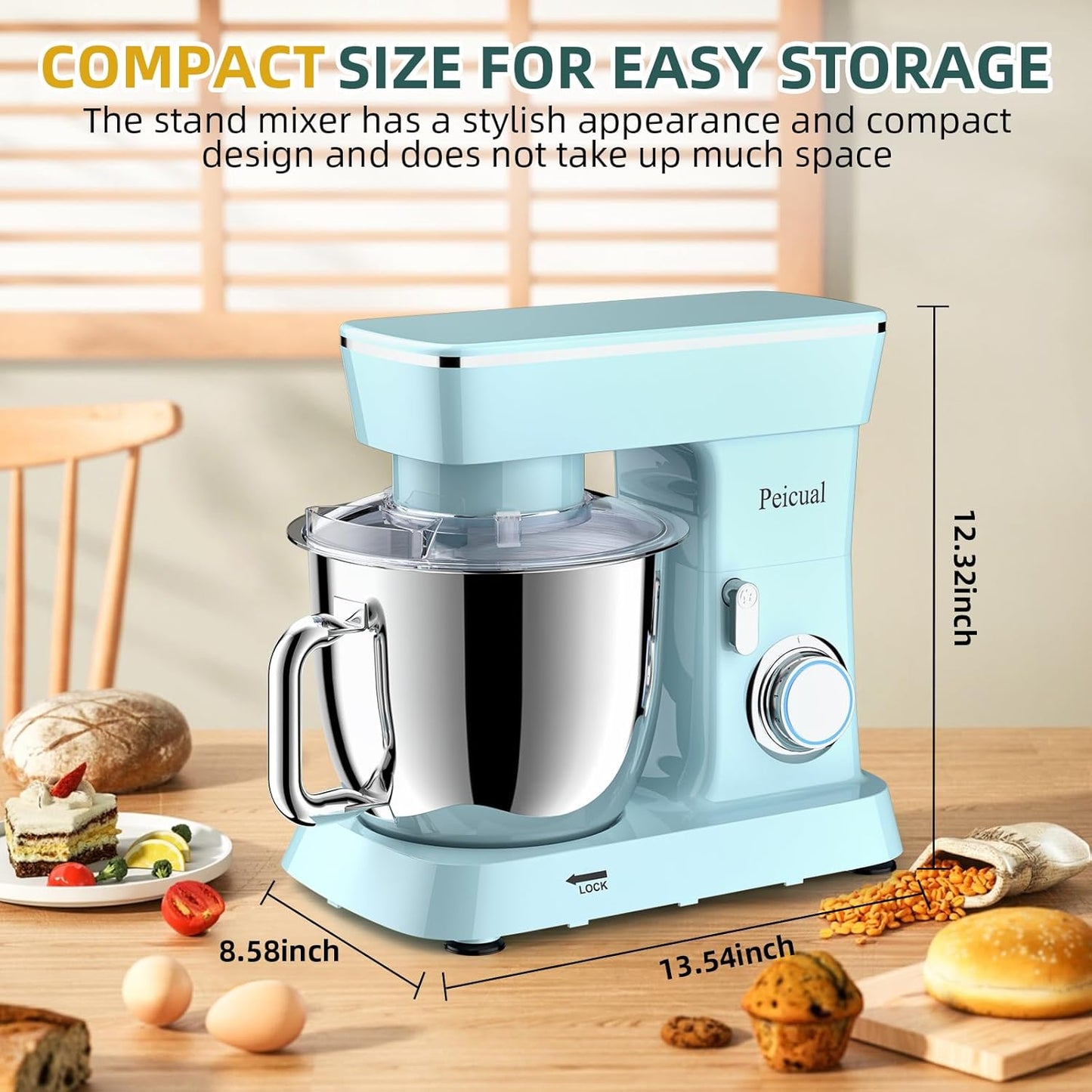 Stand Mixer, 6QT 10+P Speed Tilt-Head Kitchen Electric Mixer, Food Mixer with Stainless Steel Bowl, Dough Hook, Flat Beater, Wire Whisk, Splash Guard-Blue