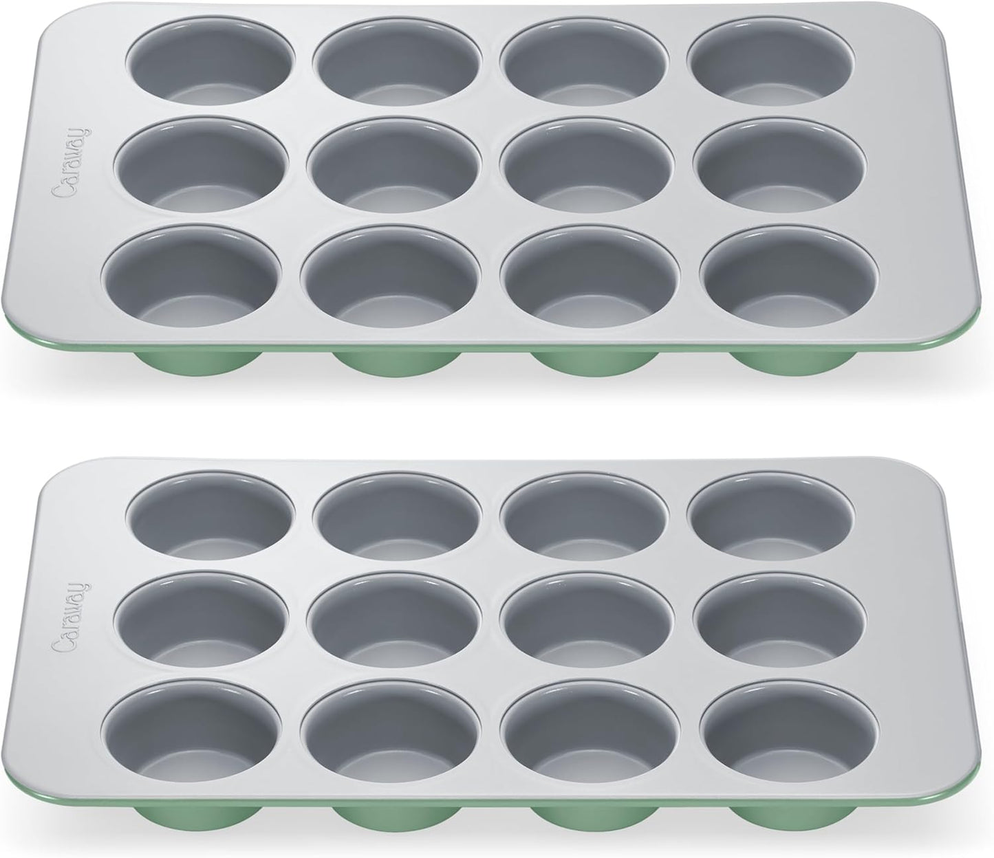 Caraway Non-Stick Ceramic 12-Cup Muffin Pan Duo - Naturally Slick Ceramic Coating - Non-Toxic, PTFE & PFOA Free - Perfect for Cupcakes, Muffins, and More - Sage