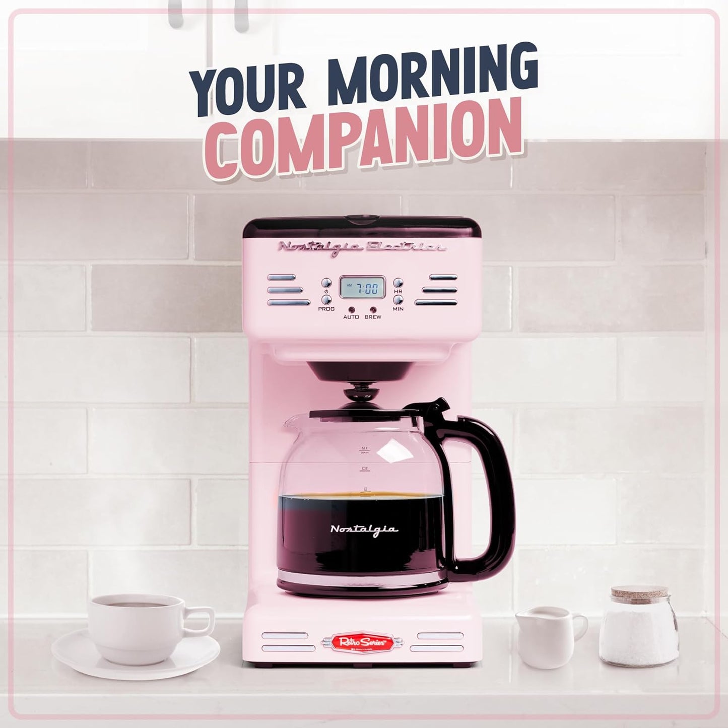 Nostalgia Retro 12-Cup Programmable Coffee Maker With LED Display, Automatic Shut-Off & Keep Warm, Pause-And-Serve Function, Pink