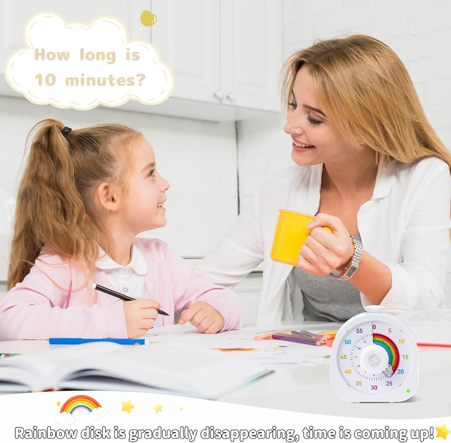 Visual Timer for Kids – 60min/12h Rainbow Magnetic Timer for Classroom, Rechargeable Silent Countdown Timer with Pomodoro Mode, ADHD Time Management Tool