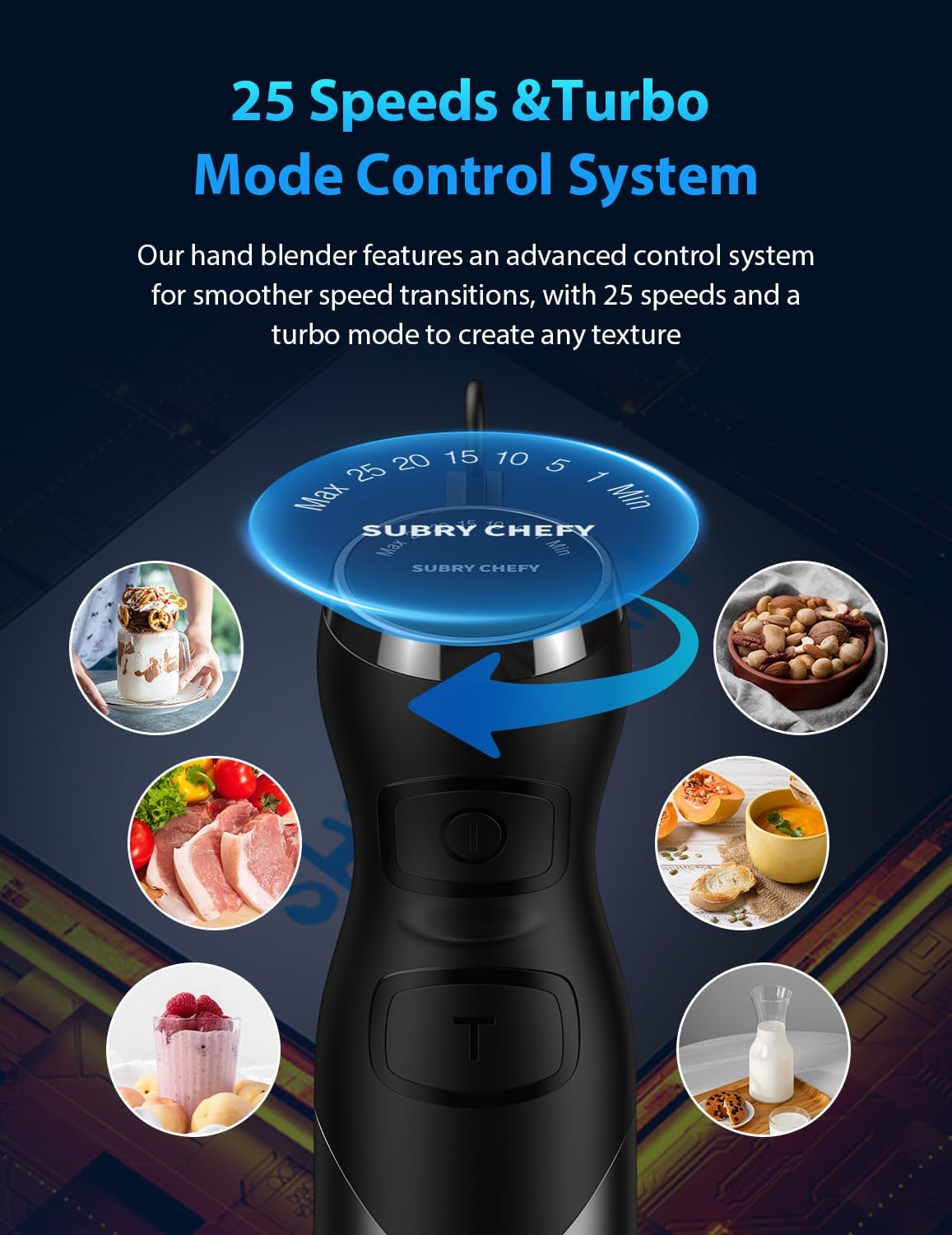 Immersion Blender Handheld Hand Blender, Speed Settings, Stainless Steel, Black