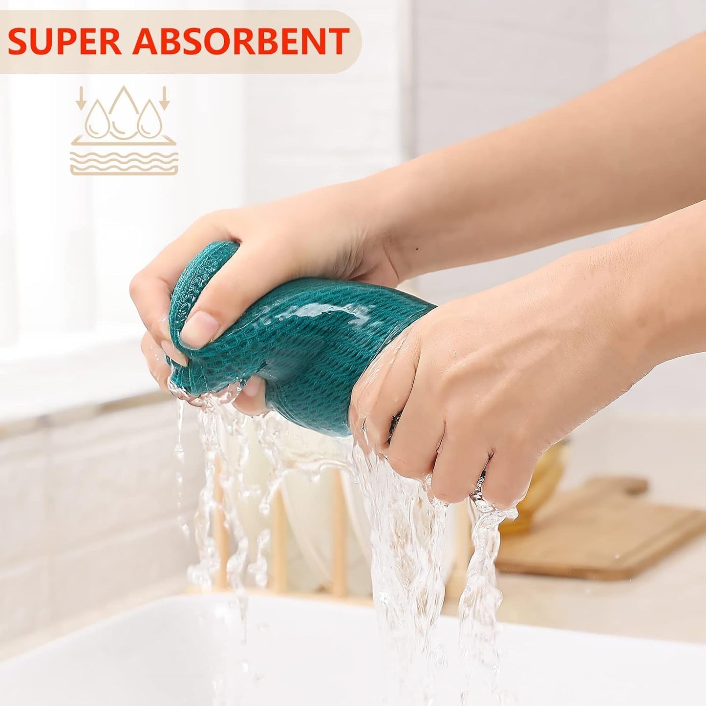 Kitinjoy 100% Cotton Waffle Weave Kitchen Towels, 8-Pack Super Soft and Absorbent Dish Towels for Drying Dishes, Kitchen Hand Towels, 13 in x 28 in, Teal