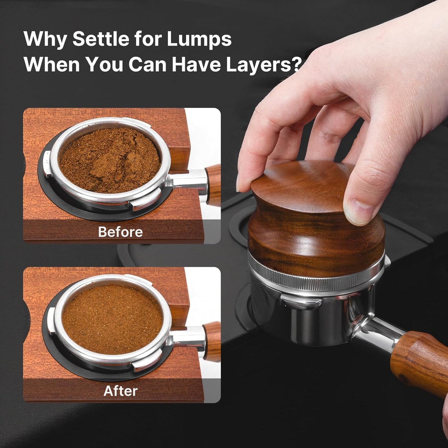 51mm Espresso Distribution Tool with Red Rosewood Handle Stainless Steel Coffee Distributor Adjustable Depth Espresso Leveler, Compatible with 51mm Portafilter