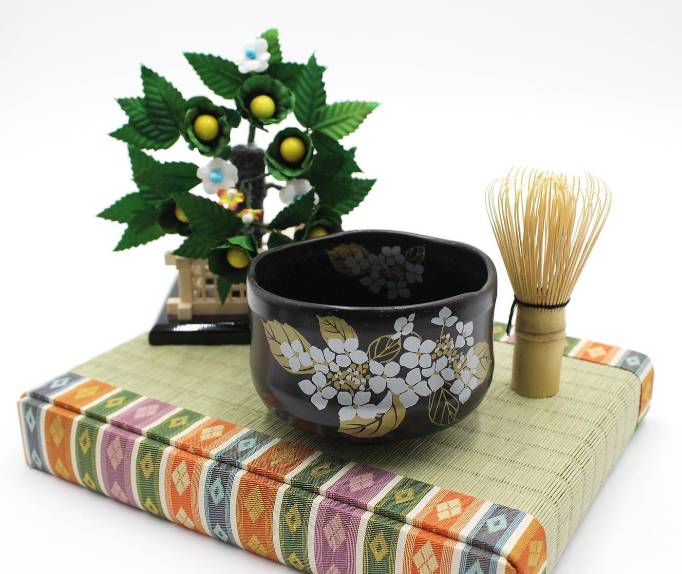 Japanese Traditional Handcrafted Matcha Chawan Tea Bowl Cup Set of 5 Ceremony Tableware Pottery (Hannnari Wan Zoroi Tenmoku)