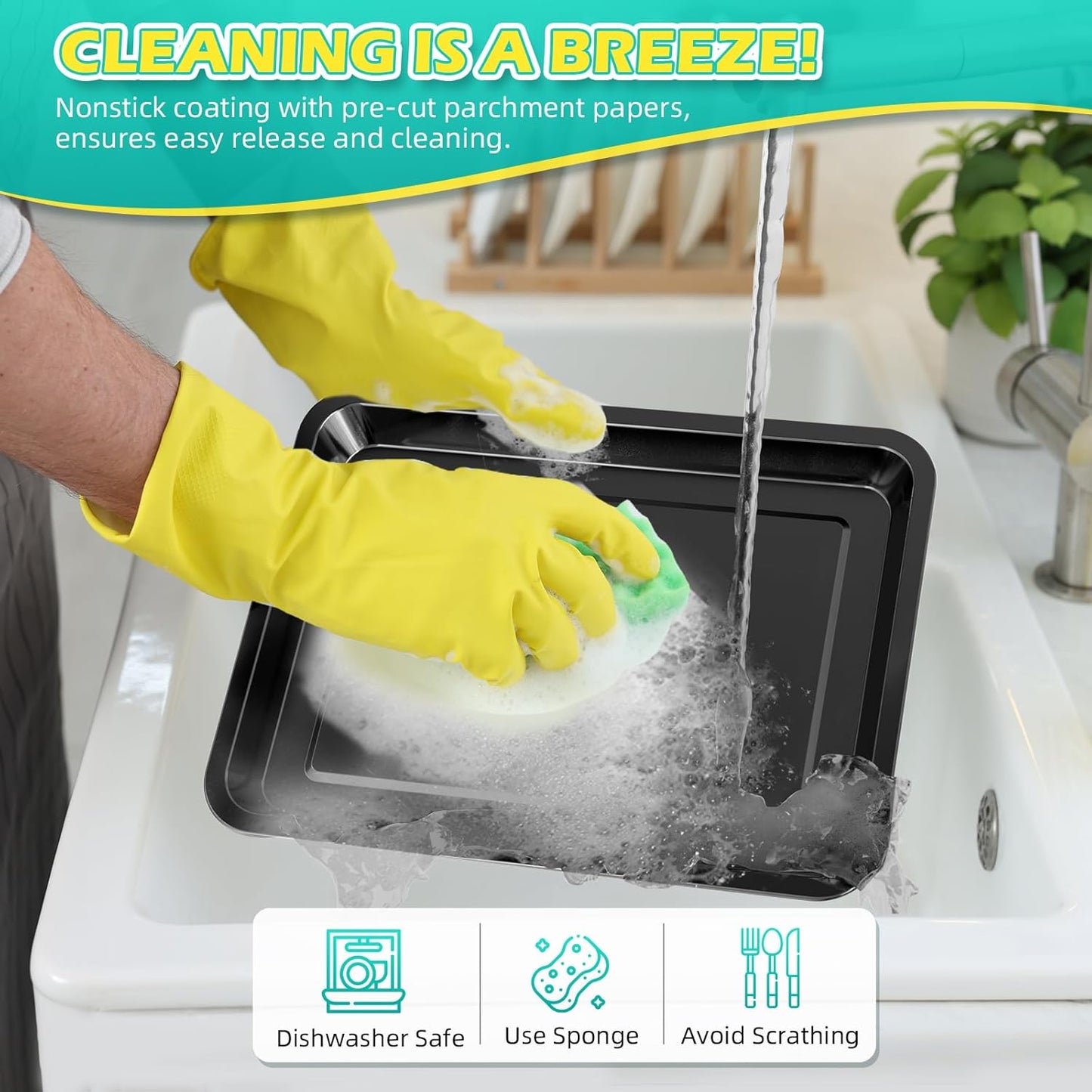 Air Fryer Basket, OPENICE 2 Set Air Fryer Pan and Crisper Tray for Oven, Non-stick Oven Air Fryer Basket for Baking and Crispy Foods - Black