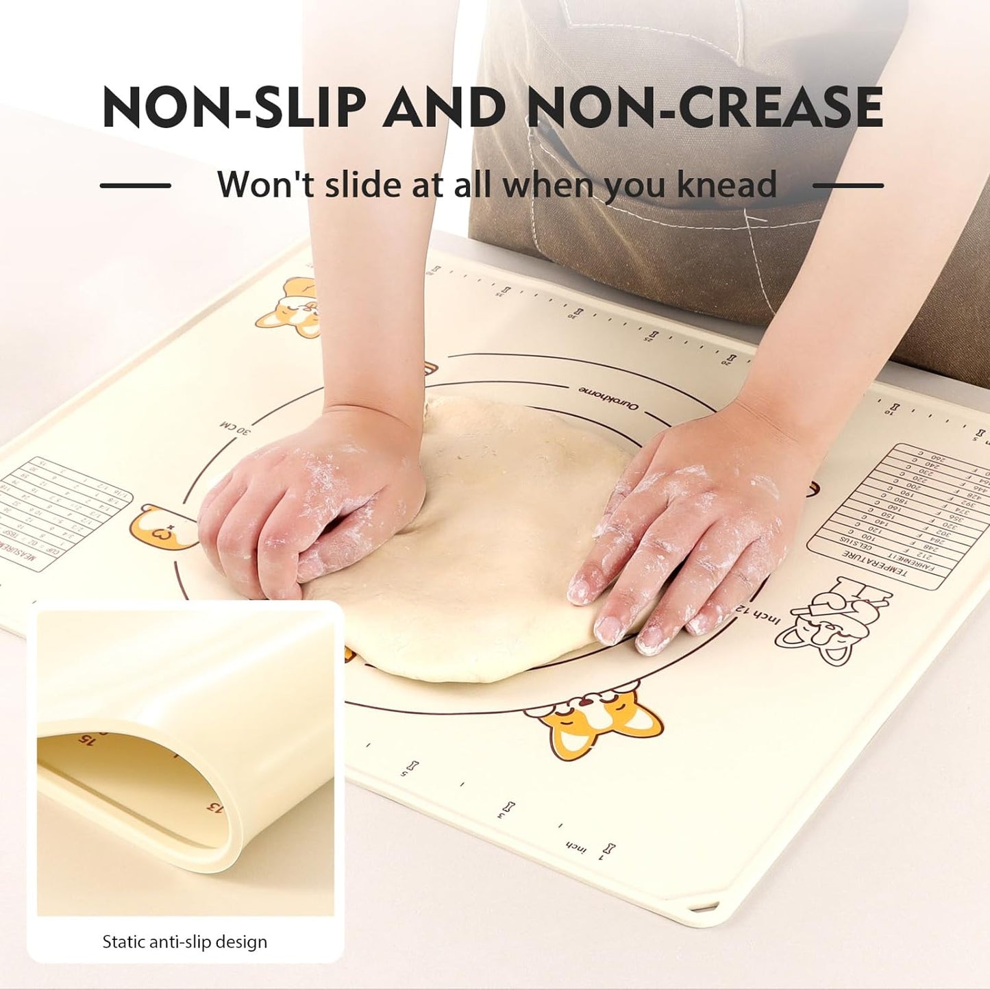 Ourokhome Silicone Baking Mat Sheet and Pastry Dough Cutter, 0.5 Inch Thick 20'' X 16" BPA free Silicone Rolling Mat, Non-Stick and Anti-Slip, Dishwasher Safe (Beige)