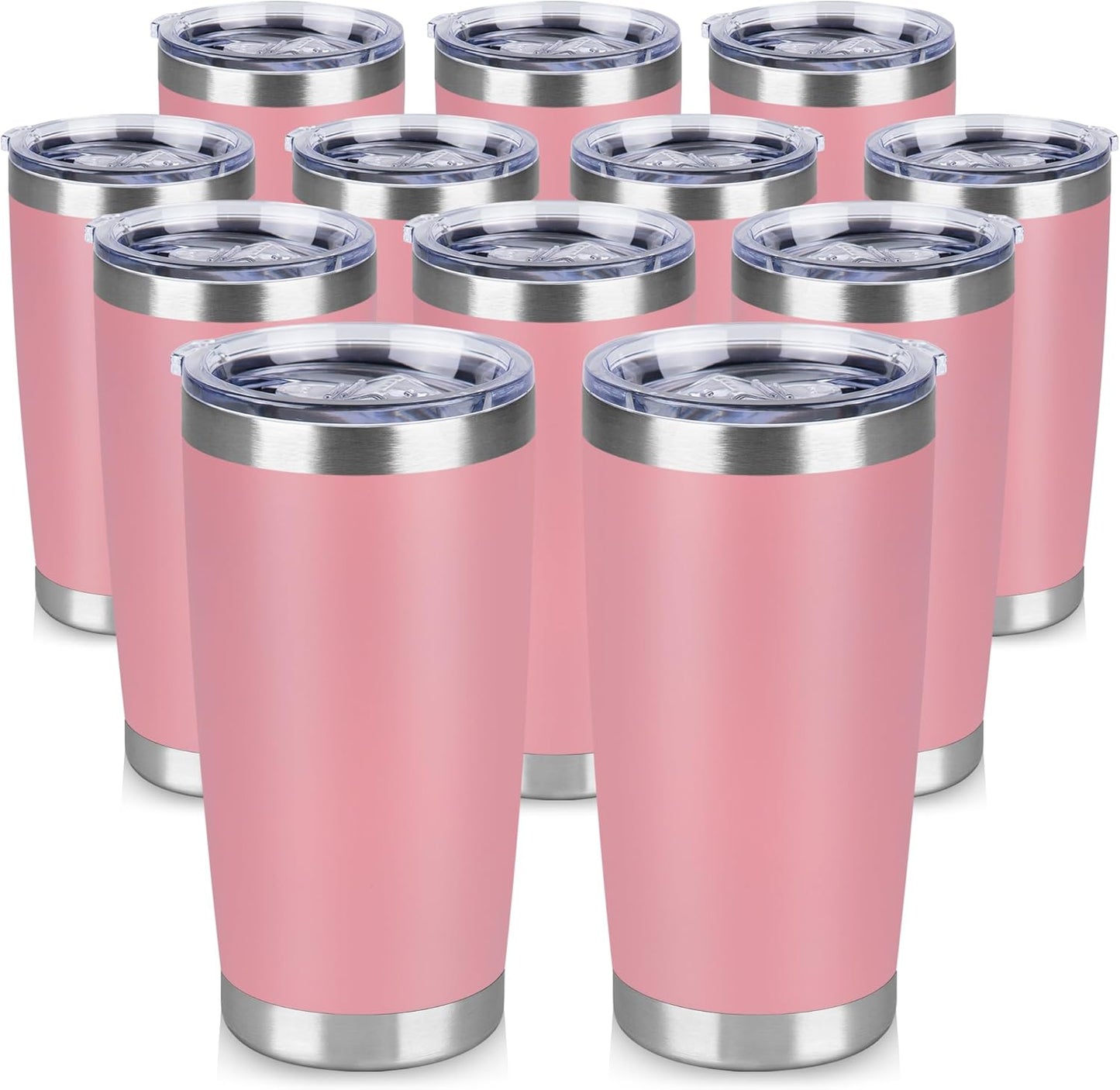 20 oz Tumbler Stainless Steel Tumblers Bulk with Lid Double Wall Insulated Coffee Tumbler Cups for Hot & Cold Drinks Powder Coated Travel Coffee Tumbler Mug Metal (Rose Pink, 12 pack)