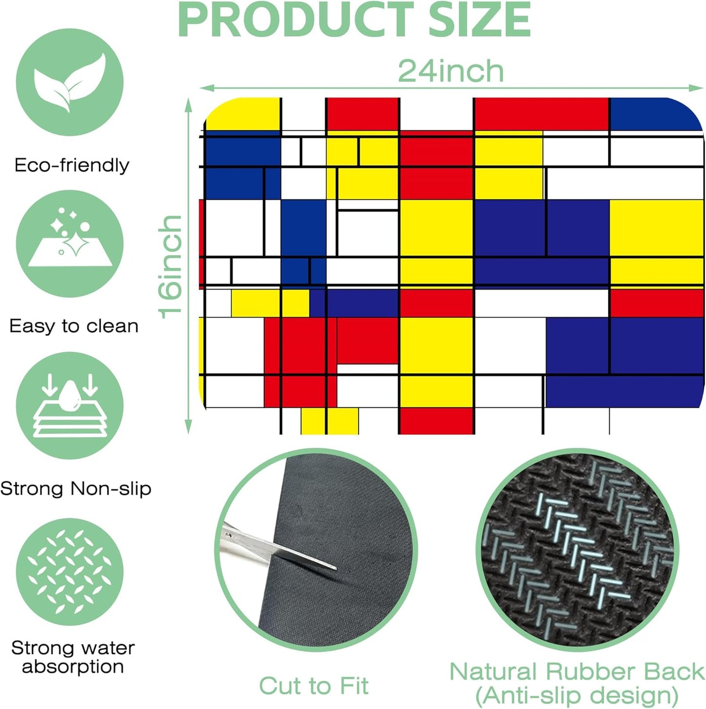 Dish Drying Mat Abstract Mosaic Geometric Color Coffee Mat,16"X24"Bsorbent Dish Drying Pad for Sink Dishes or Under Rack Kitchen Counter Accessories Absorbent Hide Backed Dish Drying Mat