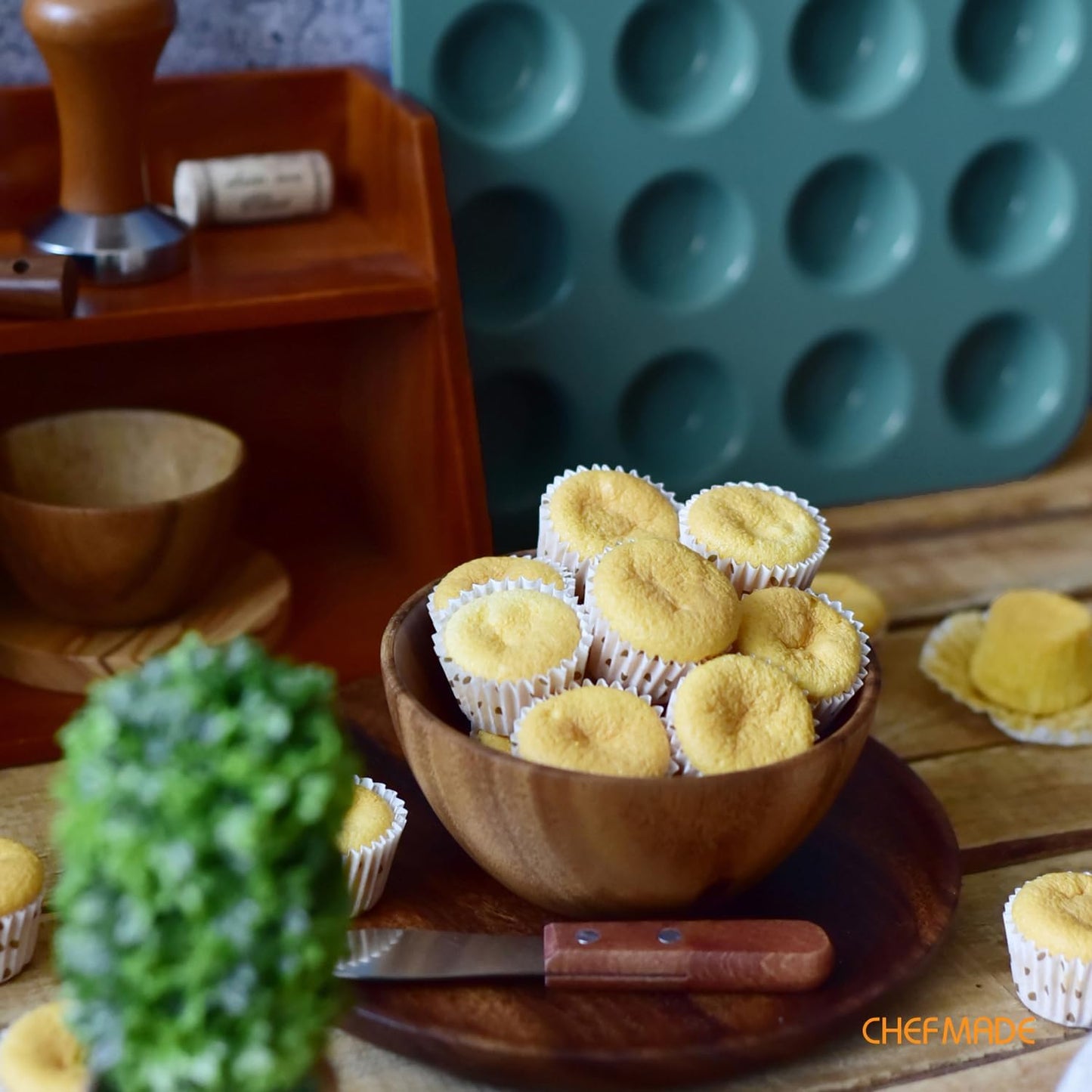CHEFMADE Mini Muffin Pan, 20 Cups Non-Stick Tiny Cupcake Pan Bakeware for Oven Baking (Green)