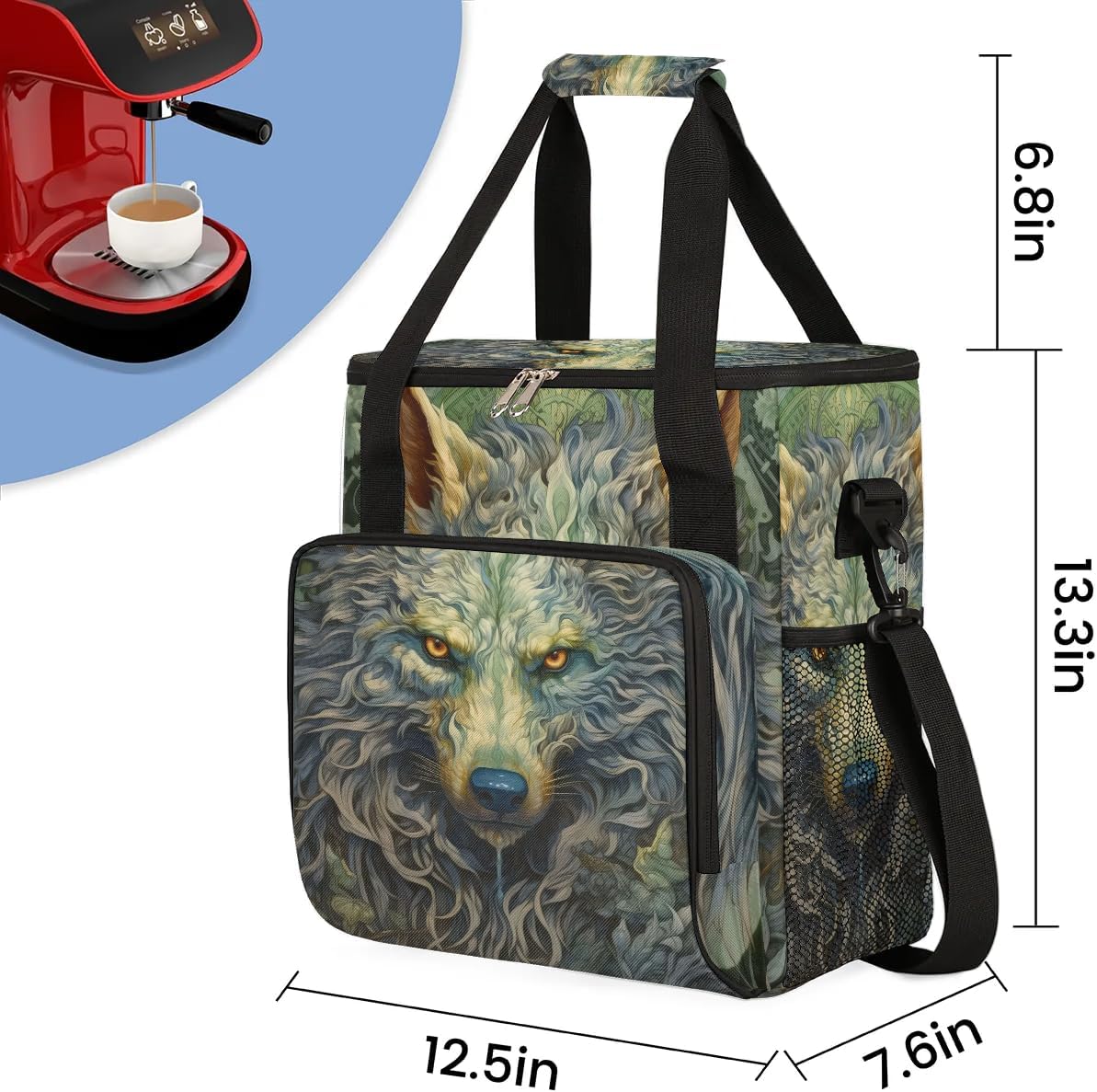 wolf animal vintage Coffee Maker Carring Bag Travel Carrying Storage Tote Bag Compatible with Keurig K-Mini or K-Mini Plus Portable Single Serve Coffee Brewer Case with Pockets for K-cup Pods