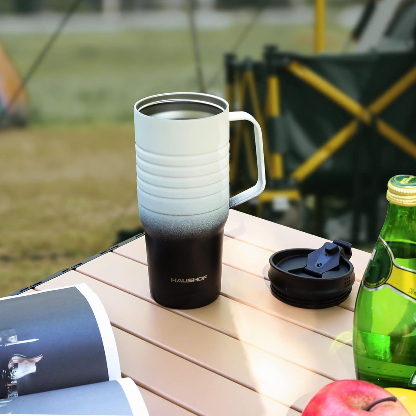 HAUSHOF 24 oz Travel Mug with Handle, Stainless Steel Vacuum Insulated Coffee Travel Mug, Double Wall Travel Mugs with Leakproof Lid, BPA Free