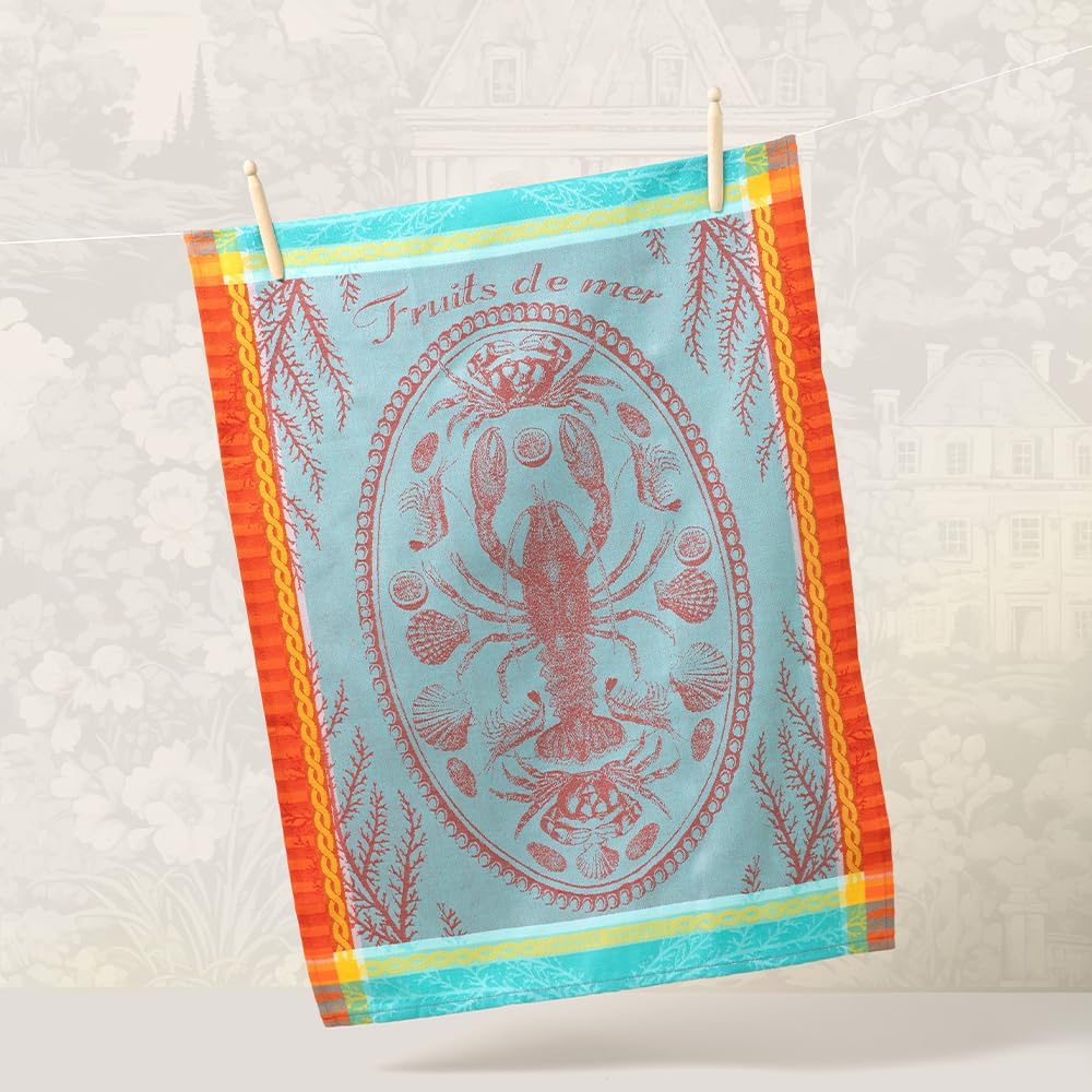 Garnier Thiebaut Maree Basse Lagon (Low Water Lagoon) French Kitchen Towel 22"x30", Cotton, Jacquard