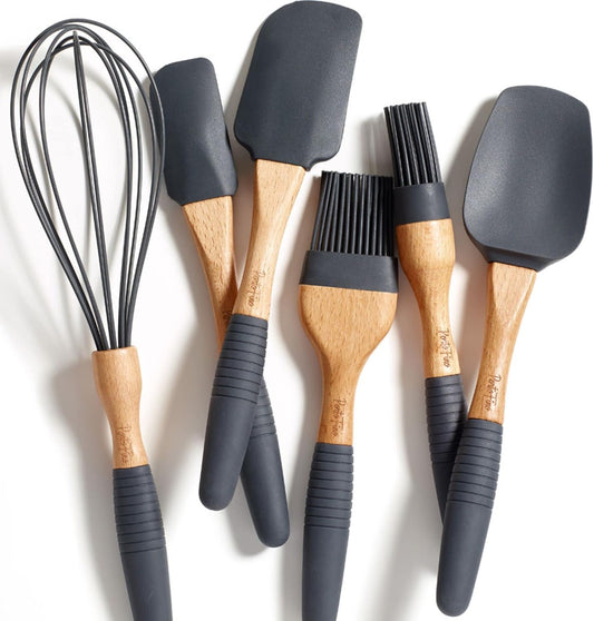 Baking Utensils Set 6 Pieces - Spatula Set for Baking - Baking Essentials 3 Spatula, 2 Pastry Brush, 1 Whisk - Spatulas Silicone Heat Resistant - Silicone Cooking Utensils - Gift for women - Dark Grey