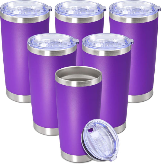 20 oz Tumbler with lid Double Wall Vacuum Insulated Tumblers Stainless Steel Coffee Mug Travel Coffee Tumbler Powder Coated Tumbler Cup Keep Hot&Cold - (PurPle 6 Pack)