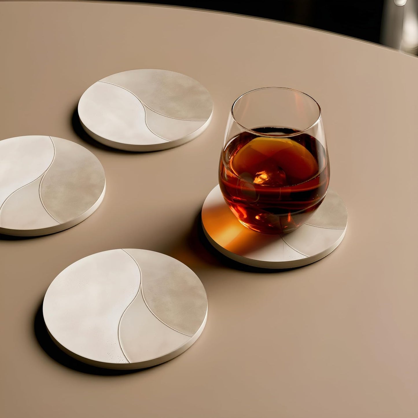 VEYRO Coasters Set of 4 for Drinks – Absorbent Ceramic Stone Drink Coasters with Cork Backing for Coffee Table & Desk, Modern Marble Look Cup Coaster Set, Housewarming Gift for New Home