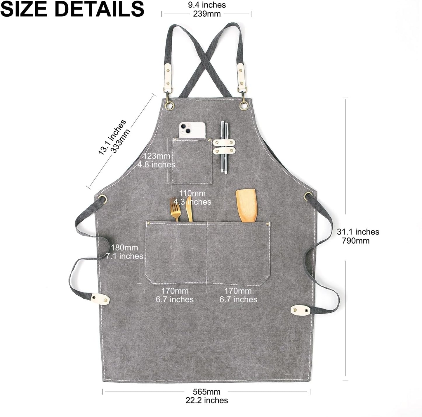 Cotton Canvas Cross Back Apron for Art Painting Garden Chef Bartender Work,Women Men 3 Pockets Waterproof Adjustable M-XXL