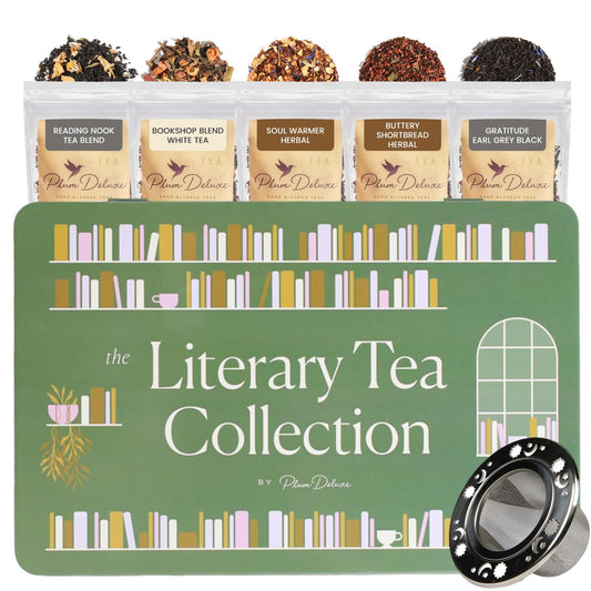 iterary Tea Collection Assorted Tea Gift Set - Hand-Crafted Loose Leaf Teas, Presentation Gift Box with Loose Leaf Steeper Included - Mixed Caffeine - 5 Unique and Flavorful Teas, 75+ Cups