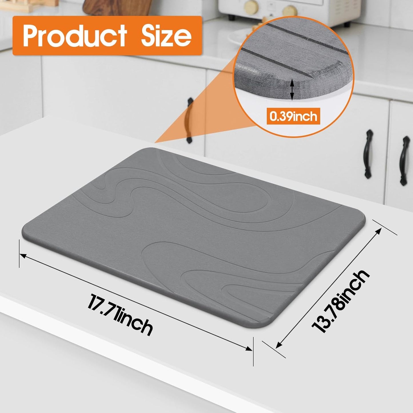 Stone Dish Drying Mat for Kitchen Counter - 18"x14" Dirt-Resistant Quick Drying Fast Absorbent Non-Slip Diatomite Mat, Natural Diatomaceous Earth Dish Drying Pad for Dish Rack