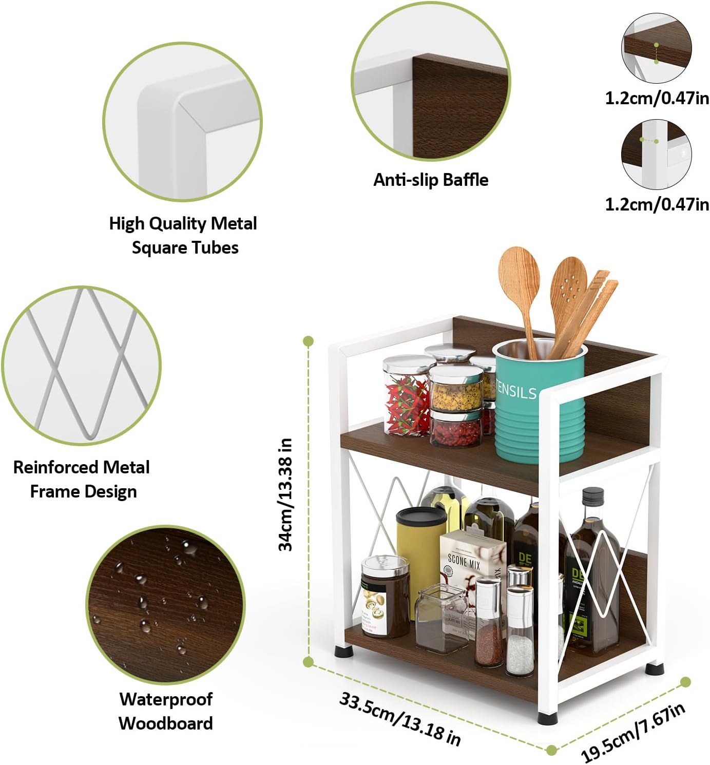 Aduanbang Coffee Bar Accessories Organizer, 2 Tier Wooden Kitchen Counter Shelf, Coffee Organizer Station for Countertop, Condiment Rack for Mugs, Cups, Cream, Syrup