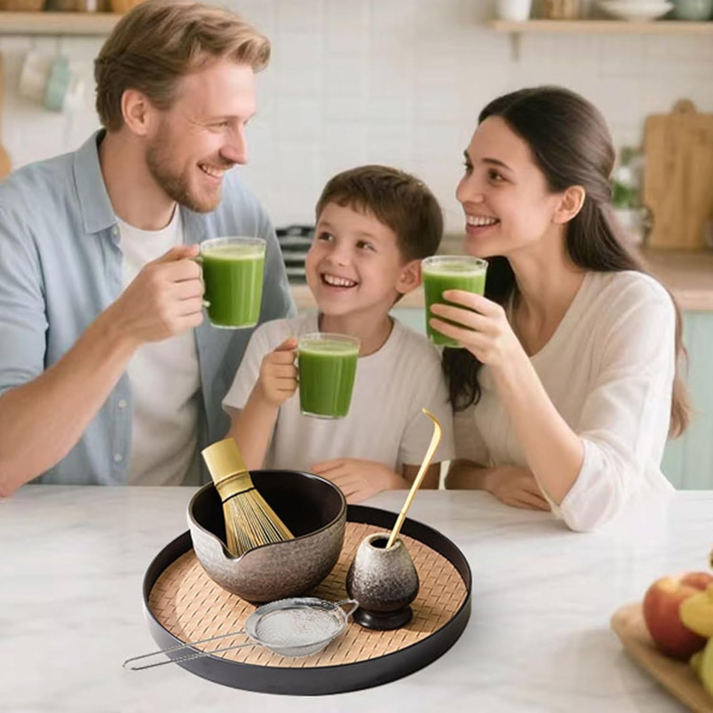 Matcha Whisk Set,Matcha Set Includes Ceramic Bowl with Spout,Stainless Sifter,Scoop,Whisk and Holder,Complete 5 Pcs Japanese Matcha Kit Making Tools,White