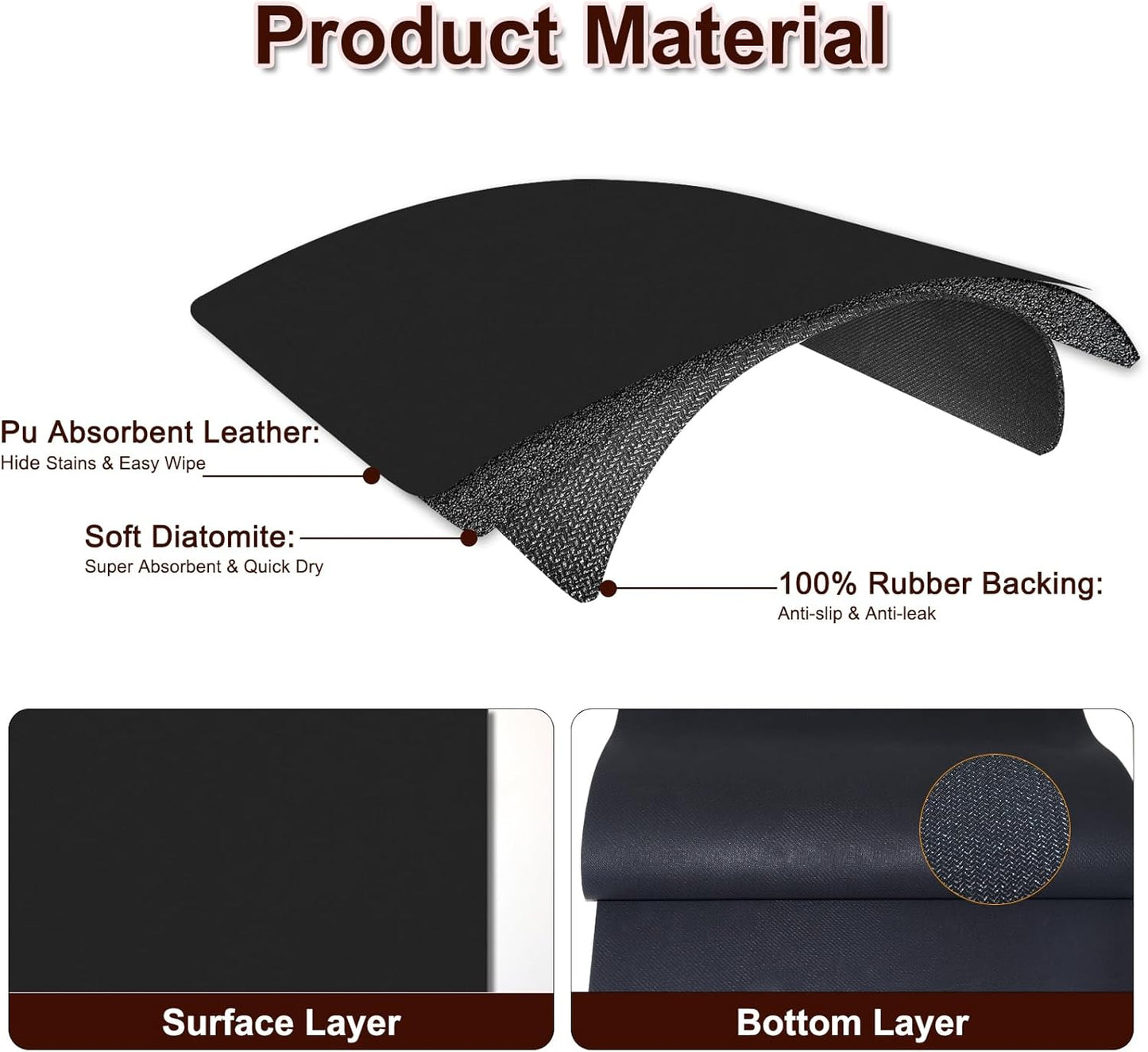 BLESWIN Dish Drying Mat for Kitchen, 15.7'' x 23.6'' Coffee Bar Mat for Countertops, Coffee Station Mats with Non-slip Rubber Backed, Absorbent Dish Dying Mat for Kitchen Counter, Black