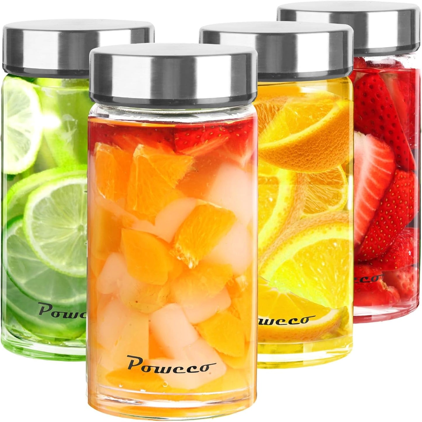 12oz Glass Juice & Water Bottles 4-Pack with Lids- Wide Mouth Reusable Borosilicate Glass- for Juicing, Smoothies, Protein Shakes, Blender & Shaker Bottle- Refillable & Dishwasher Safe(12 oz/400ml)