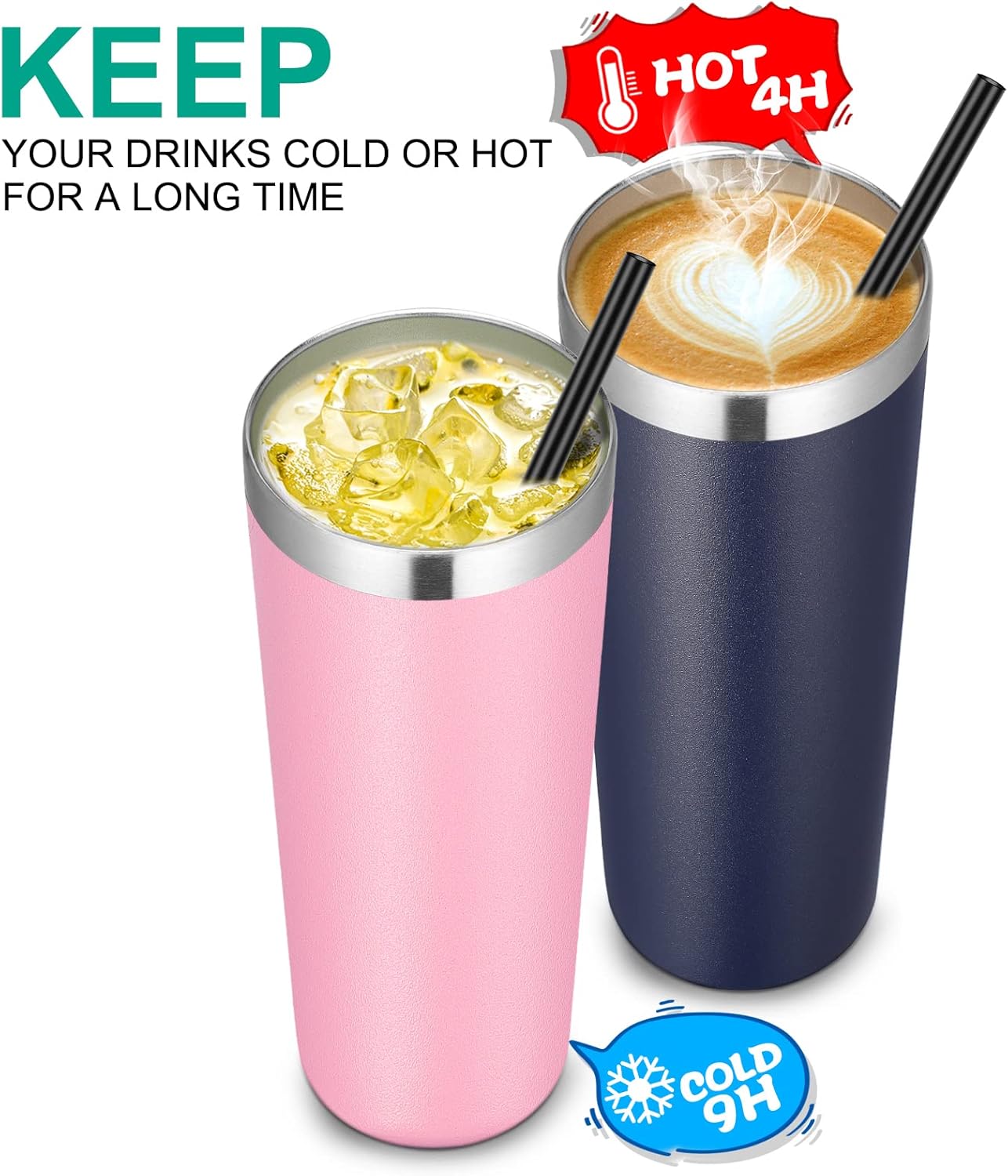 VEGOND Stainless Steel Tumblers Bulk 12 Pack, 20 oz Vacuum Insulated Skinny Tumblers with Lids and Straws, Double Wall Coffee Mug, Travel Water Cup, Navy Blue