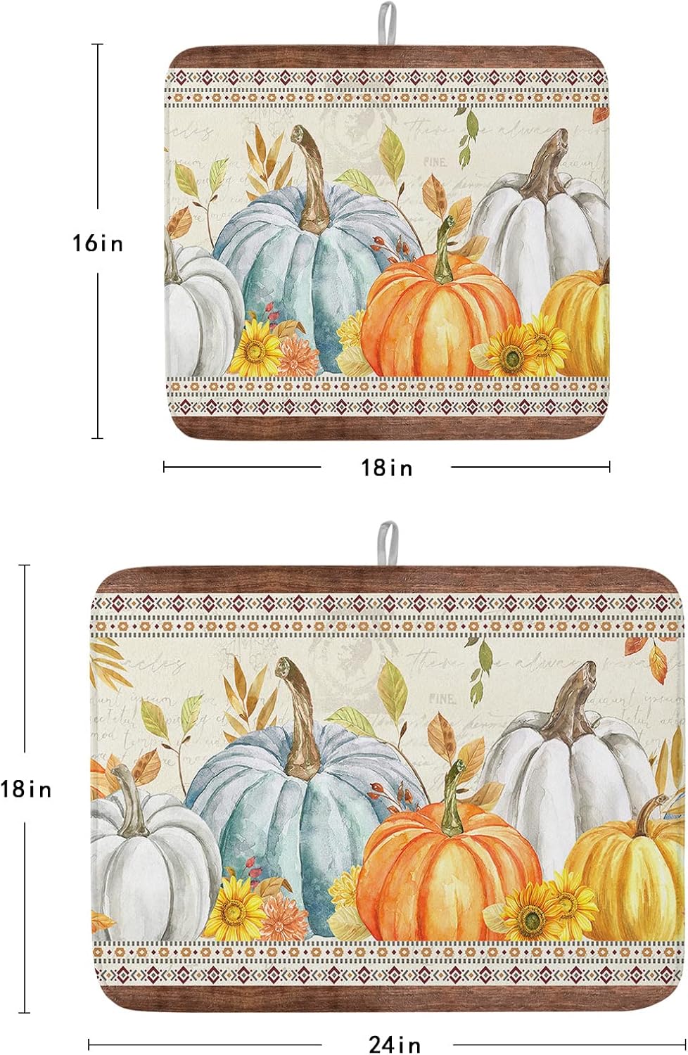 Fall Dish Drying Mat for Kitchen Counter Pumpkin Drying Pad Absorbent Drying Mats for Countertops Sinks Draining Racks Sunflower Eucalyptus Leaves Drainer Holiday Harvest Thanksgiving Decor 18x24