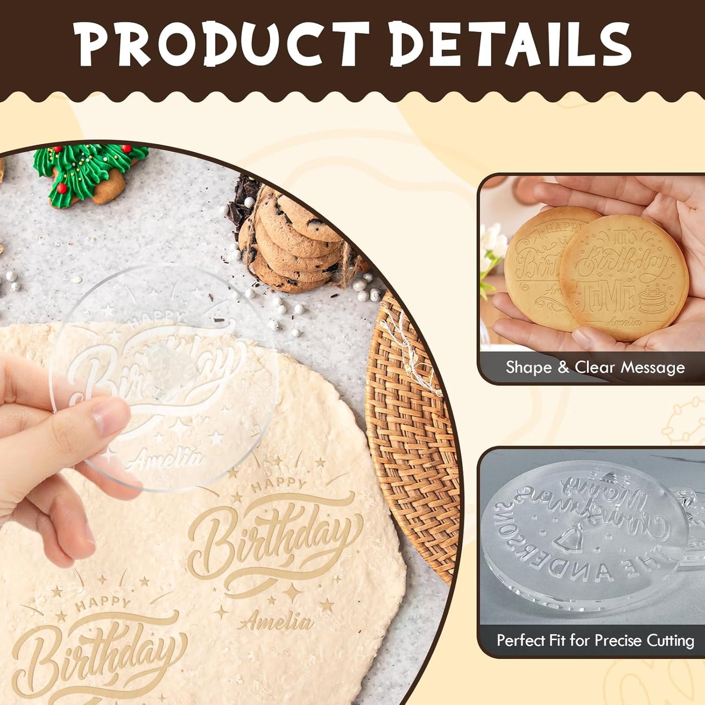 Personalized Birthday Cookie Stamp Custom Acrylic Cookie Embossing Mold with Handle for Baking Decoration