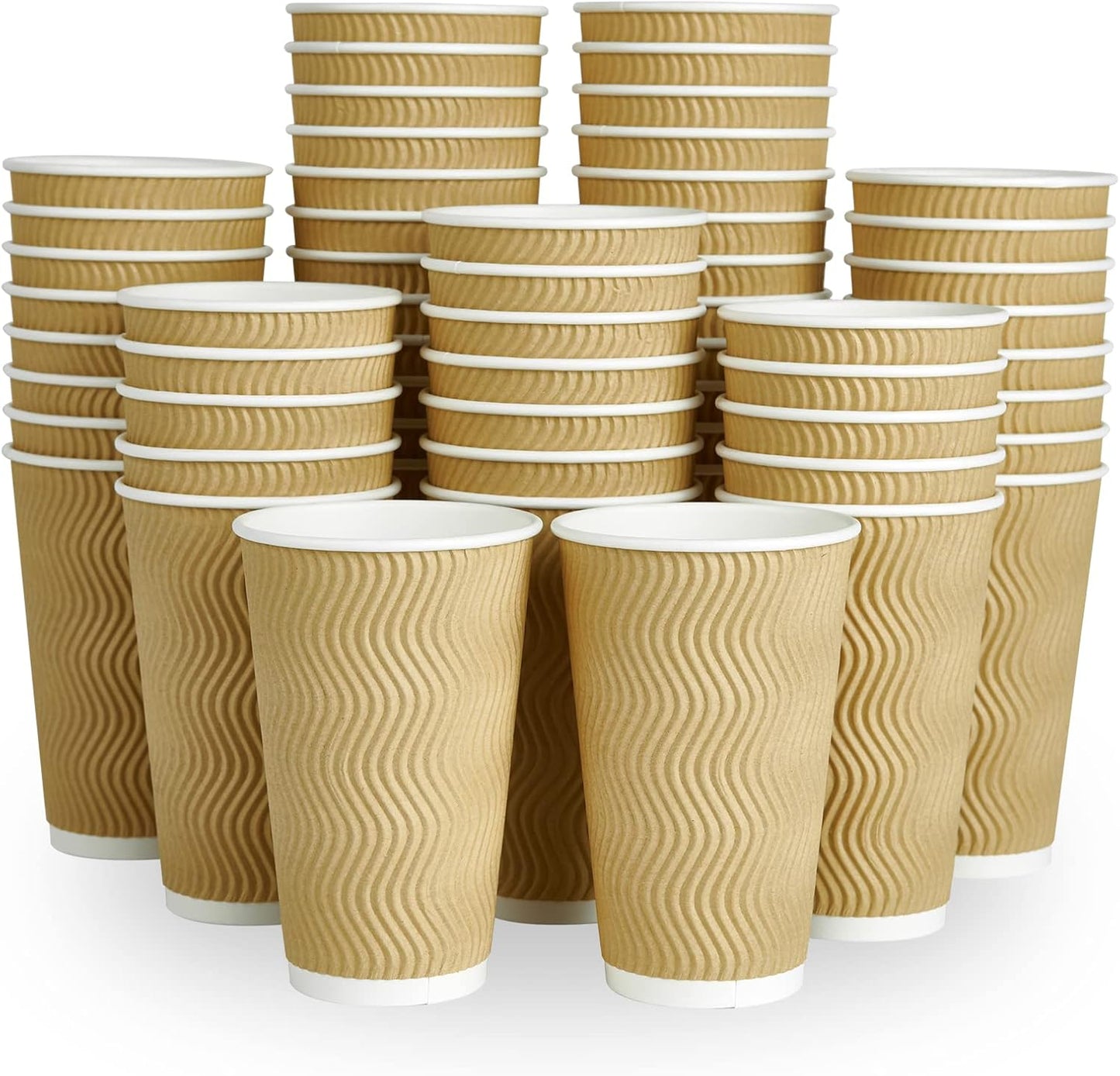 16 OZ Coffee Cups, 90 Count Insulated Ripple Wall Paper Hot Coffee Cups for Hot Beverage