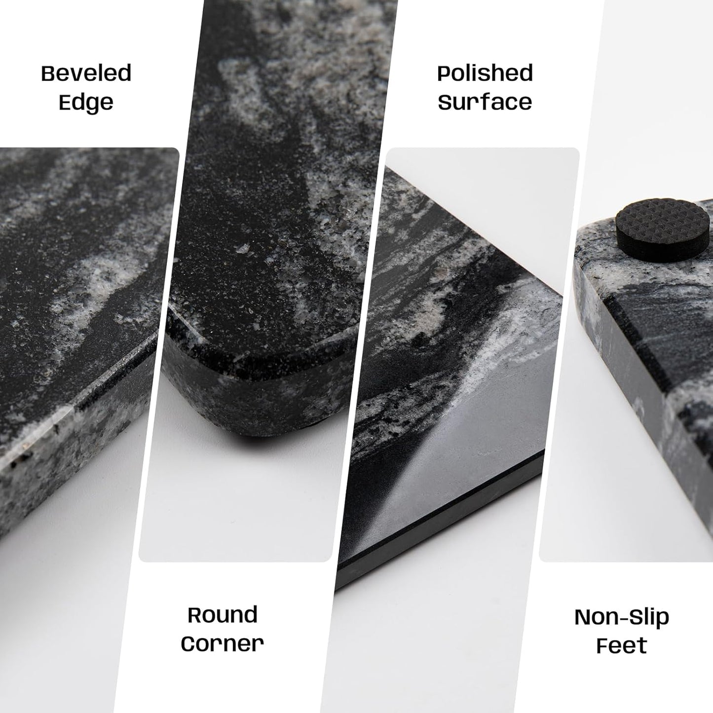 Marble Cutting Board For Kitchen, Pastry Board, Black Marble Slab Gift With Non-Slip Feets, 16x16 Inch, Pack Of 1 Piece