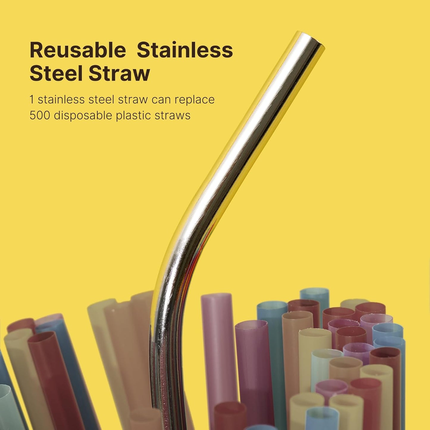 6 Pack Metal Smoothie Straw, 0.47''Extra Wide Stainless Steel Reusable Straws with 2 Straw Brush for Milkshake, Bubble tea