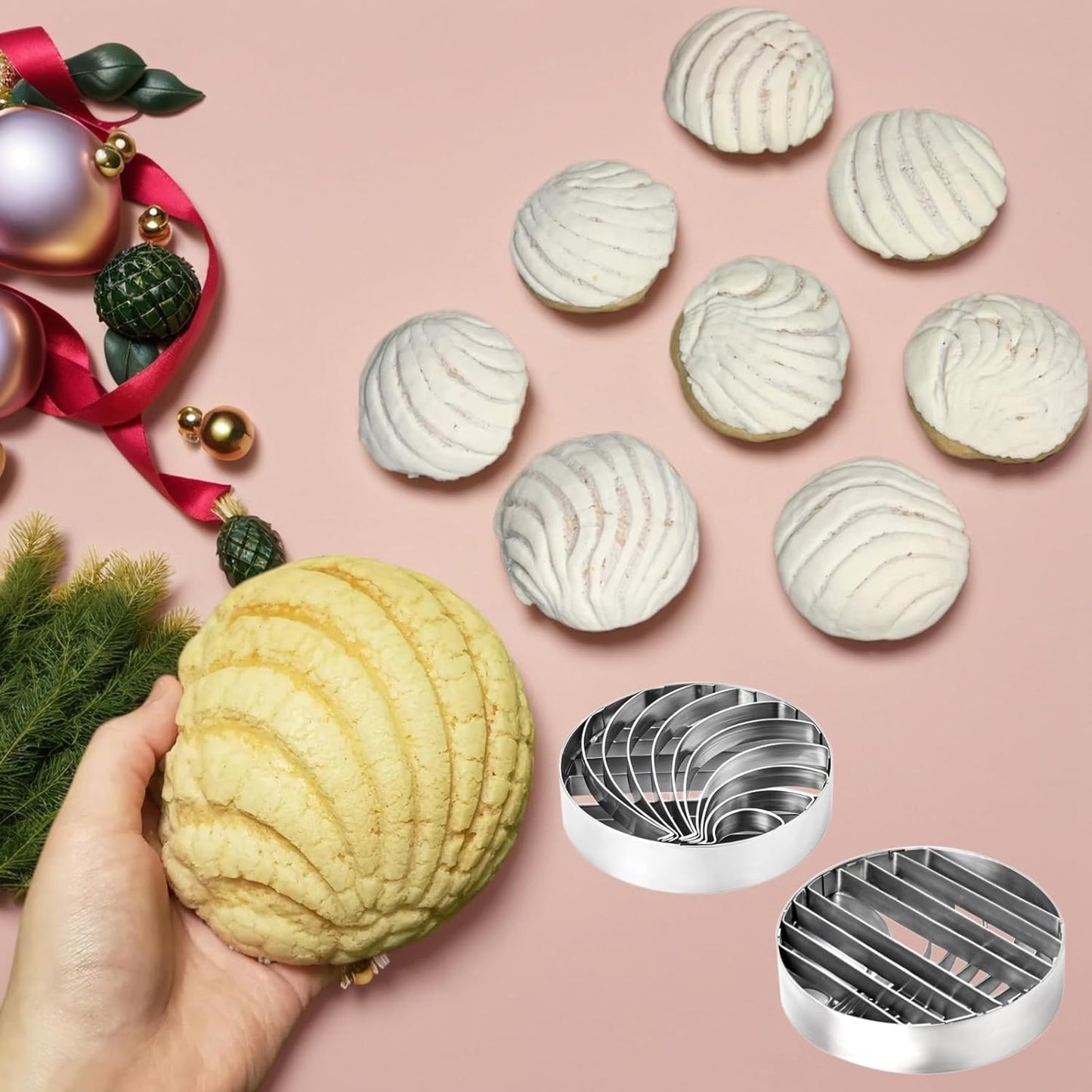 Concha Cutter Mexican Bread Mold - 4.1 Inch Stainless Steel, Two-Sided Concha Stamp for Pan Dulce, Premium Metal Bread Shape Cutter, Cortadora De Pan Mexicano