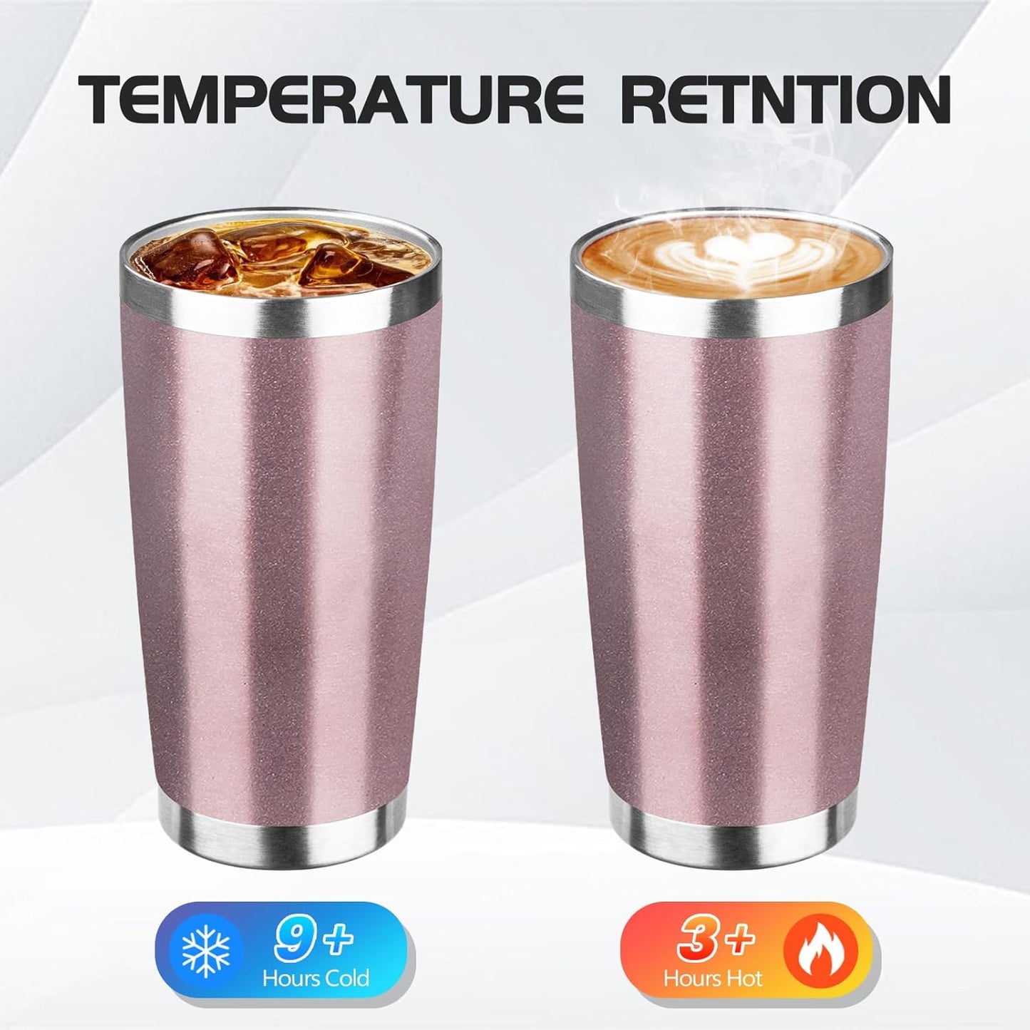 StarSpeed 20oz Tumbler Bulk with Lid, Stainless Steel Insulated Tumblers Double Wall Vacuum Insulated Travel Mug, Powder Coated Coffee Cups for Hot and Cold Drinks(Rose Gold,6)