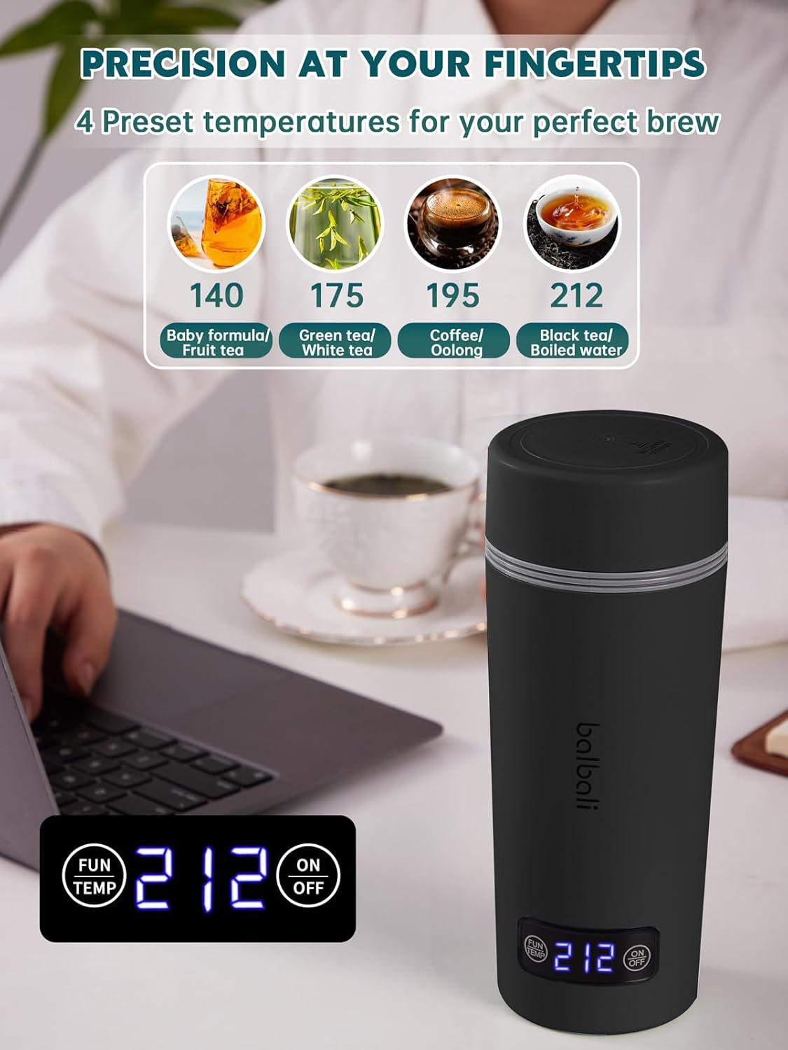 balbali Dual Voltage Travel Kettle 100-250V - 12oz Portable Water Boiler/Warmer/Heater for Boiling Water - 4 Preset Temperature Control Portable Tea Kettle Electric Travel - Black