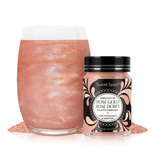 Sweet Spell Edible Glitter (15g) - Shimmer Sparkles for Drinks, Cakes, Cocktails - 100% Edible & Food Grade Glitter, Vegan, Gluten-Free (Rose Gold)