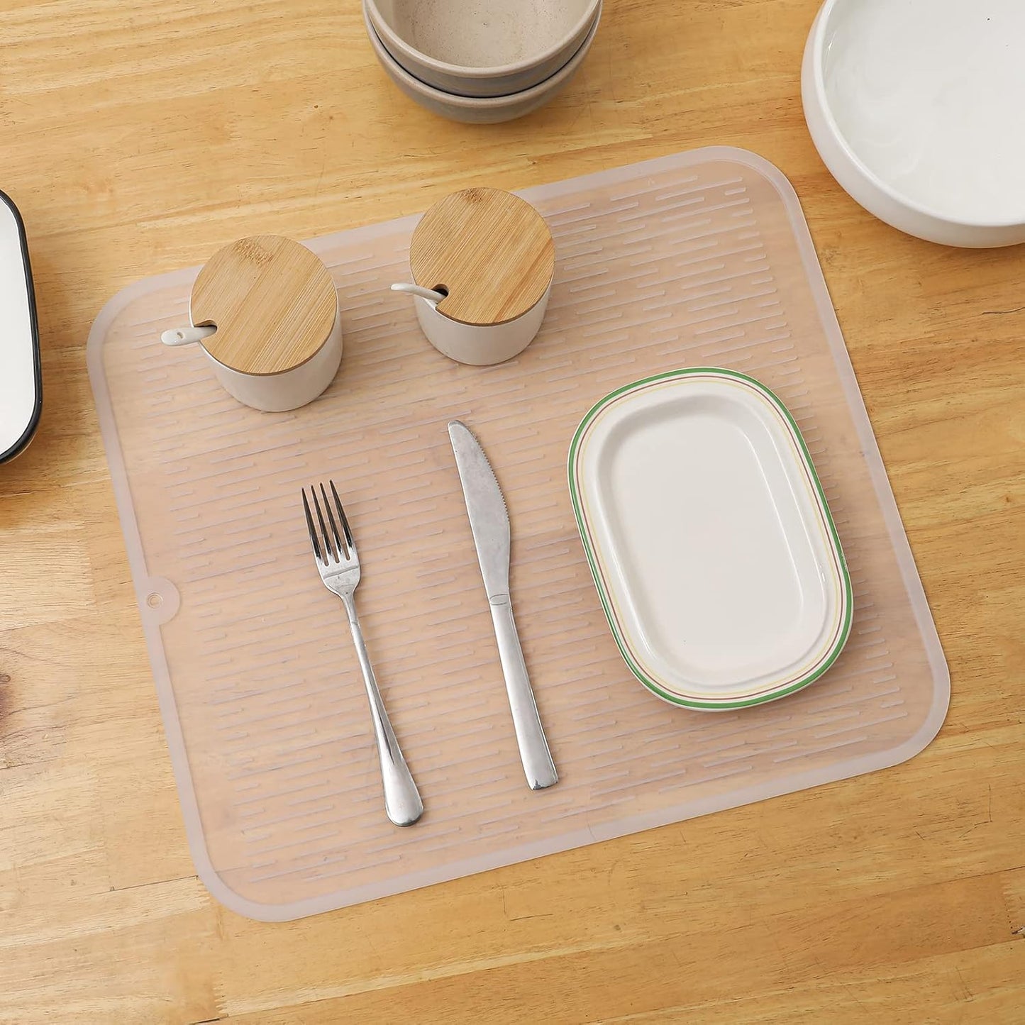 Silicone Dish Drying Mat for Multiple Usage,Easy clean,Eco-friendly,Heat-resistant Silicone Mat for Kitchen Counter or Sink,Refrigerator or Drawer Liner Translucent 2XL 24 inches x 18 inches