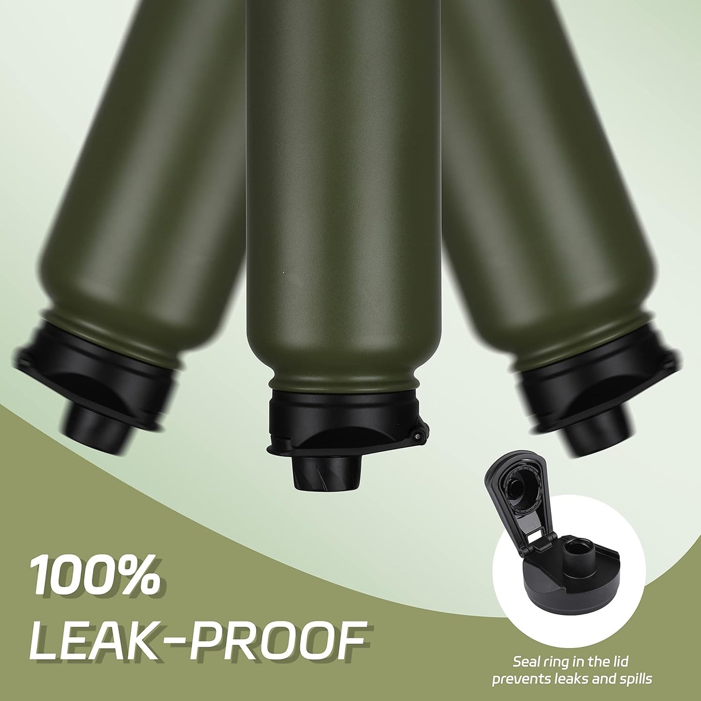 HASLE OUTFITTERS 40oz Stainless Steel Water Bottle, Vacuum Insulated Double Walled Leak Proof Sports Water Bottle with 2 Lids (Straw and Spout Lid) Thermo Mug Keep Cold and Hot(Army Green,1)