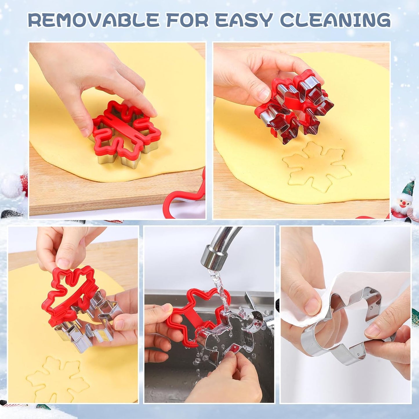 Christmas Cookie Cutters, 6 Pcs Winter Holiday Cookie Cutter Set, Stainless Steel Cookie Molds with Comfort Grip - Christmas Stocking, Snowman, Christmas Tree, Gingerbread Man, Santa Hat, Snowflake