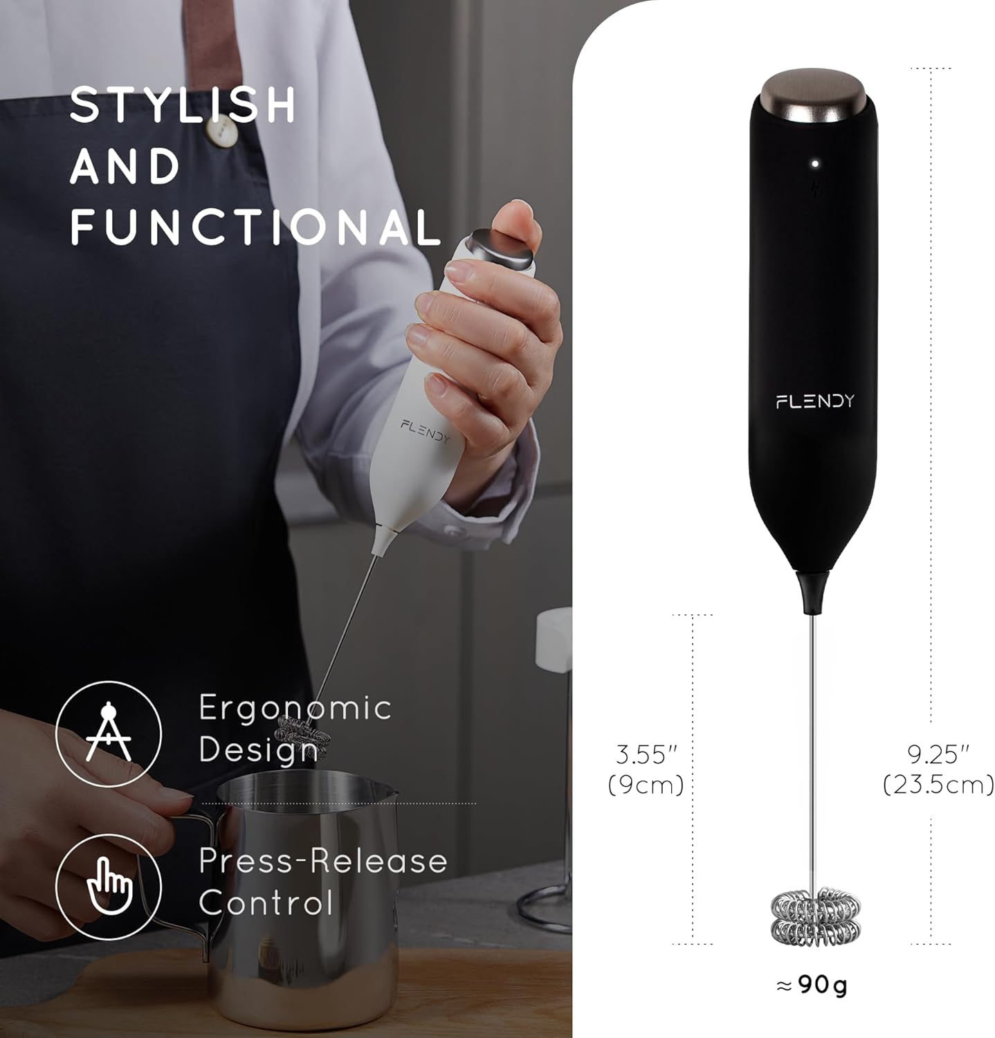 Rechargeable Milk Frother Handheld, Coffee Frother Handheld with USB-C Charging Stand, Electric Drink Mixer Handheld, Mini Electric Whisk Frother for Coffee, Matcha, etc