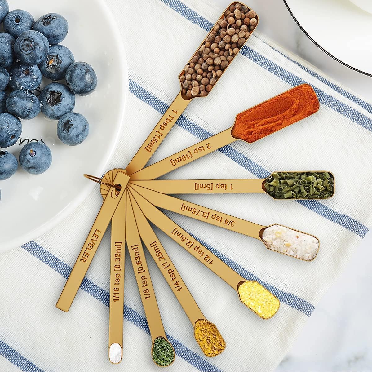 Wildone Copper Plated Measuring Cups & Spoons Set of 21 - Includes 7 Stainless Steel Nesting Measuring Cups, 8 Measuring Spoons, 1 Leveler & 5 Mini Measuring Spoons, Ideal for Dry & Liquid Ingredients